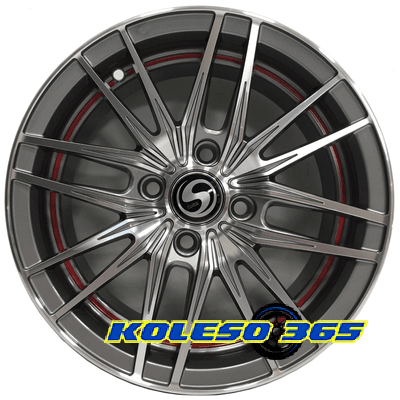 Sportmax Racing T-1052 6x14 4x100 ET35 DIA0 Графитовый с полированным лицом+Красная полоска внутри